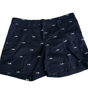 British Khaki Navy Blue Embroidered Shark Design Chino Shorts Women's 40" Waist